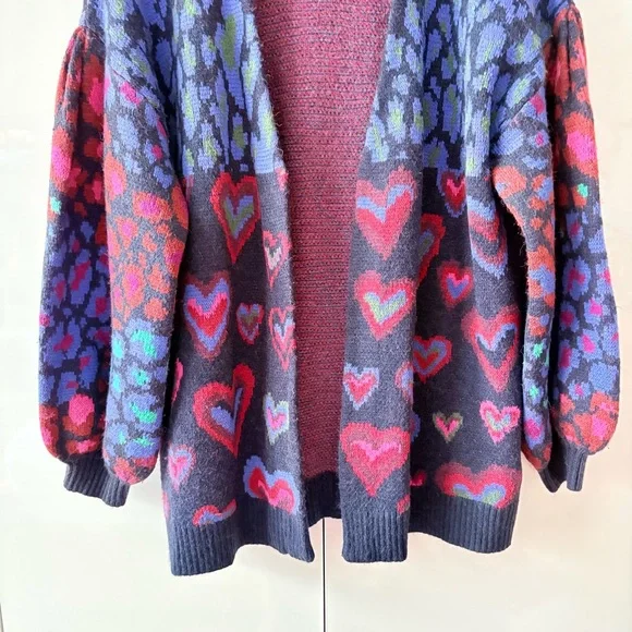 Farm Rio Ikat Dyed Hearts Open Front Cardigan - Picture 6 of 13